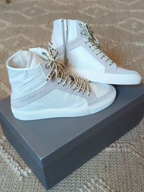 NWB Zadig & Voltaire High Flash High-Top Crinkled Sneakers | White | Size 37